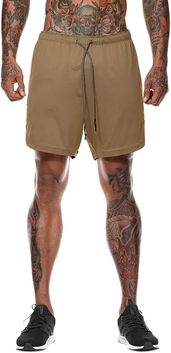 Cicilin Mens Workout Gym Shorts 2-in-1 Running Shorts Training Short with Inner Compression Quick Dry Short Zip Pocket