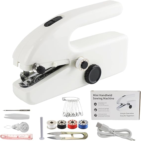 Hand Held Sewing Machines For Adults, Hand Held Sewing Machines for Hemming with Test Fabric(Not second-hand), Easy To Use Rechargeable Hand Sewing Machine for Beginners, Women(White-W)