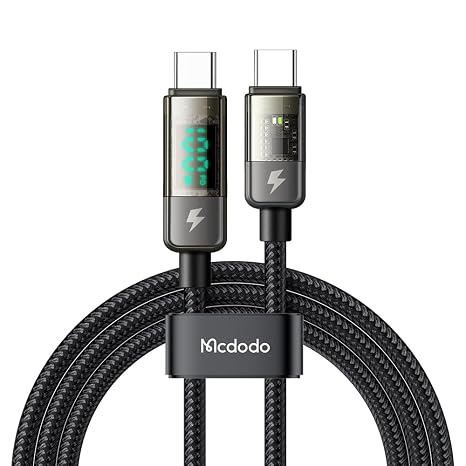 mcdodo USB C to USB C Charger Cable Transparent Data Cable PD 100W Charger Digital Display Auto Power Off Dual Core Protection for iPhone 15/MacBook Pro/Air/iPad mini/Pro 2021/Samsung,Switch(4FT)