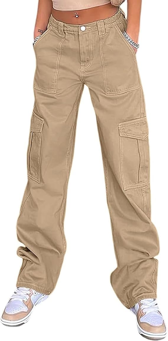 High Waisted Cargo Pants for Women Casual Wide Leg Trousers 2025 Baggy Stretch Y2k Cargo Jeans with 6 Pockets