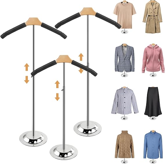 3Pcs Shirt Display Adjustable T Shirt Display Stand for Vendors 20-35 Inch Height. Clothing Mannequin Shirt Rack for Dress Garment Coat Retail