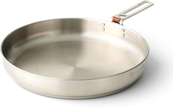 SEA TO SUMMIT - Detour Stainless Steel Pan - 1 to 2 People - 25cm Camping Frying Pan - Click-Safe Removable Handle - Induction Cooktop Compatible - Stainless Steel Camping Cookware - 917g