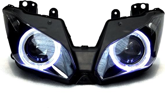 LED white angel eyes halo Projector Headlight Assembly For Kawasaki ninja 250 300 2013 2014 2015 2016 2017 2018, black | Projector headlight, Easy Install, 6000K White