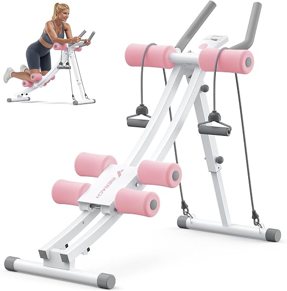 MERACH Dual Track Ab Machine, Adjustable Ab Trainer Machine, Ab Workout Equipment for Home Gym, Ergonomic Arc Track for Better Abs, Foldable Workout Machine for Full Body Workout Home Exercise