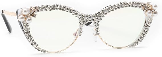 Cat Eye Rhinestone Reading Glasses Diamond Reading Glasses for Women Stylish bling Magnifying Blue Light Readers