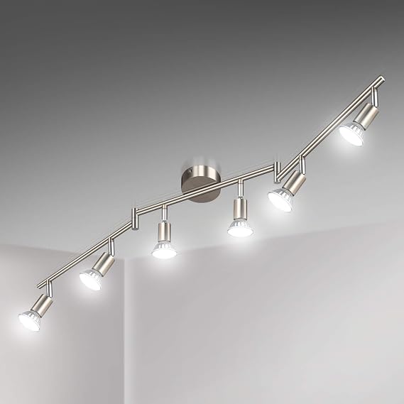 Unicozin LED Ceiling Light Rotatable, 6 Way LED Ceiling Spotlight, Matt Nickel & Swivelling Design, Including 6 X 4W GU10 LED Bulbs (450LM, Cool White 6000K),for Kitchen, Living Room, Bedroom [Energy Class E]