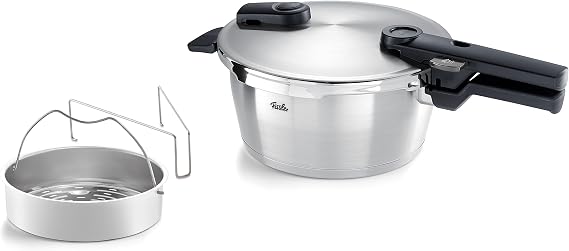 Fissler Vitaquick Premium Pressure Cooker (2.5 L, Diameter 18 cm) with Insert, Stainless Steel Steamer Pan, 2 Cooking Levels, Made in Germany - Induction