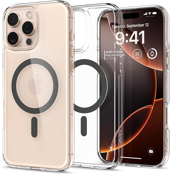 Spigen iPhone 16 Pro Max ile Uyumlu MagSafe Kılıf Ultra Hybrid Mag Fit Sararmaya Dayanıklı Şeffaf Gri Kapak - ACS07999 (Spigen TR Garantili)