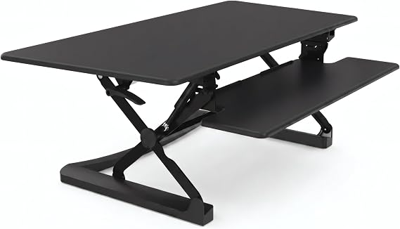 Horison Industries Black Adjustable Desk Riser 1000x725x600mm - Standing Desk Converter for Smaller Desks with Gas-Strut Assisted Lift and 15 Height Settings Laptop & Monitor Stand for Home Office