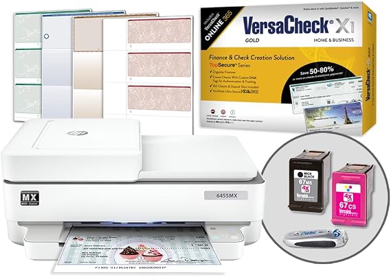 VersaCheck HP Envy 6455 MXE MICR Printer X1 Gold Printing Software Bundle, White