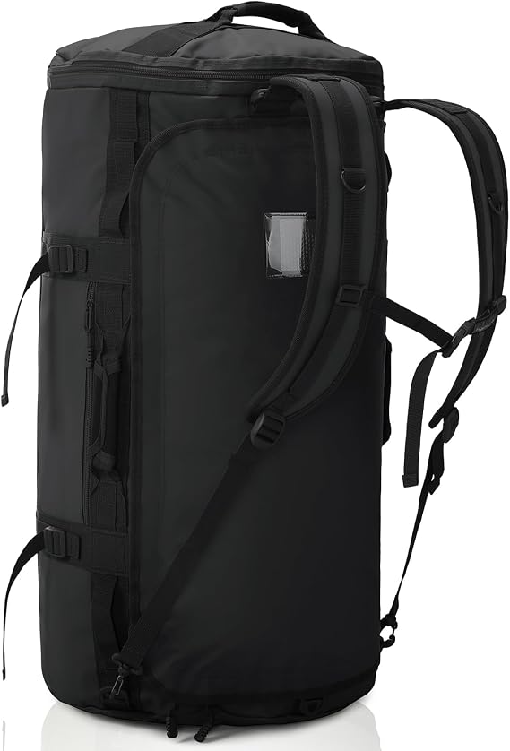 Haimont Heavy Duty Convertible Travel Duffel Backpack, 90L, Black | 45/60/90L Sizes, Shoe Compartment, Water-Resistant Tarpaulin, Wide U-Shaped Opening