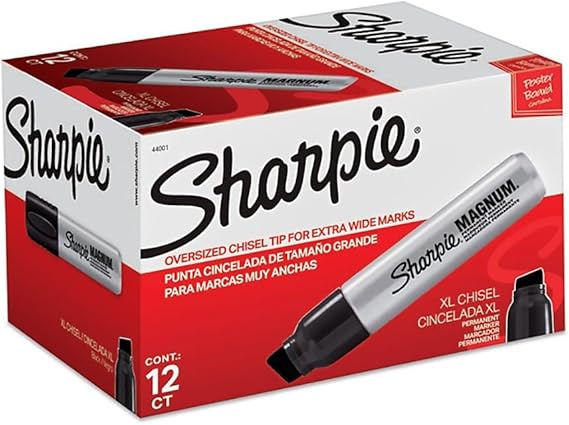 Sharpie Magnum Permanent Markers, Oversized Chisel Tip, Black, 12 Count - Office, Home, Teacher Supplies, Great for Poster Boards