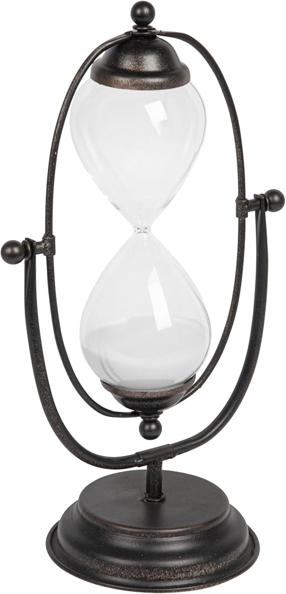 Creative Co-Op Decorative Rust Color Metal Hourglass with White Sand, Clear Glass and Black