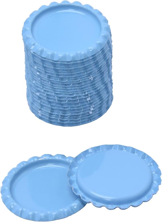 IGOGO 100 PCS Flattened Chrome Bottle Caps Chrome Sky Blue, 1 Inch Smooth DIY Craft Caps for Jewelry Making, Hair Bows, Resin Projects, Pendants, Scrapbooking, Art Projects