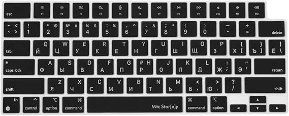 McStorey MacBook Rusça Klavye Koruyucu US Amerikan Enter M1-M5 | A2681 A3113 A3240 A3449 A2941 A3241 A2442 A2779 A2992 A2485 A2991 | Russian Keyboard Cover Touch ID Siyah