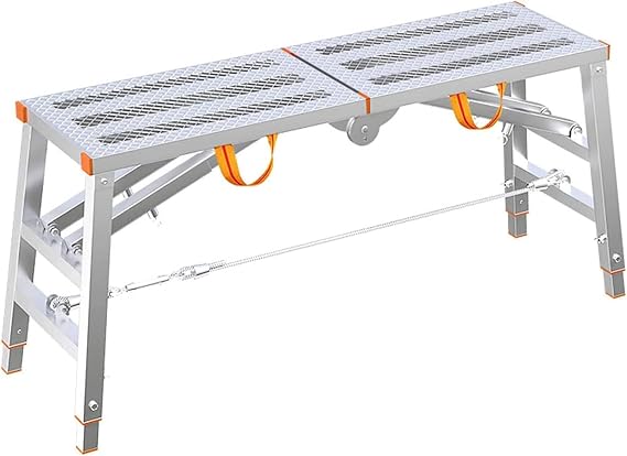 Portable Scaffolding Equipment, Step Ladders Multipurpose Folding Work Platform Scaffold Tower Stool Bench, Galvanized Steel Adjustable Height Scaffolding Equipment Tool-B(meshsurface)||160