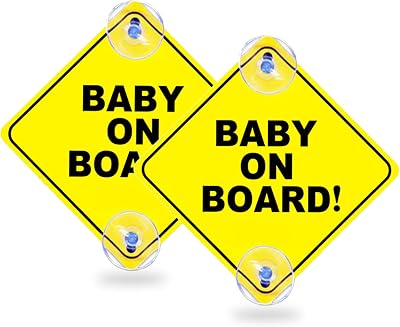 2PCS Baby On Board Signs with Suction Cups, 5x5 Reusable Baby Safety Warning Decal for Car Windows