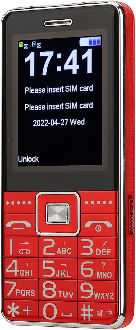Senior Cell Phone, Unlocked Simple Phone with 6800mAh Big Battery SOS Emergency and Big Knobs for Elderly and Emergency Backup (Red)