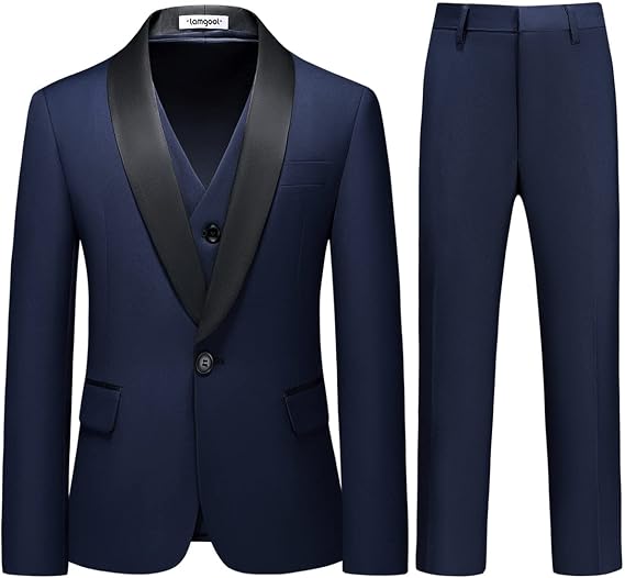 Boy Suits 3 Piece Slim Fit Formal Suit Set with Tuxedo Jacket Vest Pants for Kids Wedding Ring Bearer Party