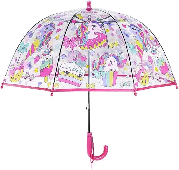 Clear Bubble Umbrella for Walking Safety-Auto Open Rainproof Transparent Umbrella-Safe with Pinch-Proof Closure and Easy-Grip Curved Handle Perfect for Small Hands