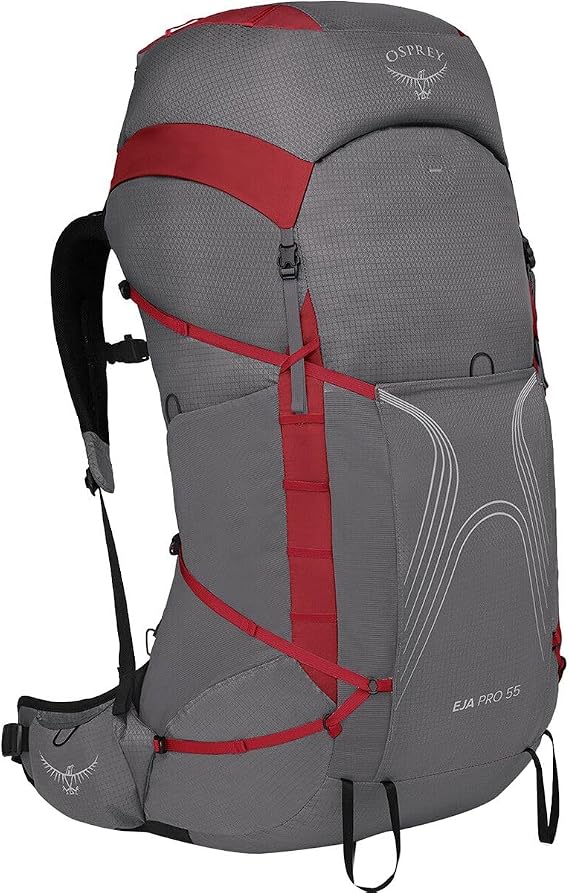 Osprey Eja Pro 55L Women's Backpacking Backpack, Dale Grey/Poinsettia Red, WM/L