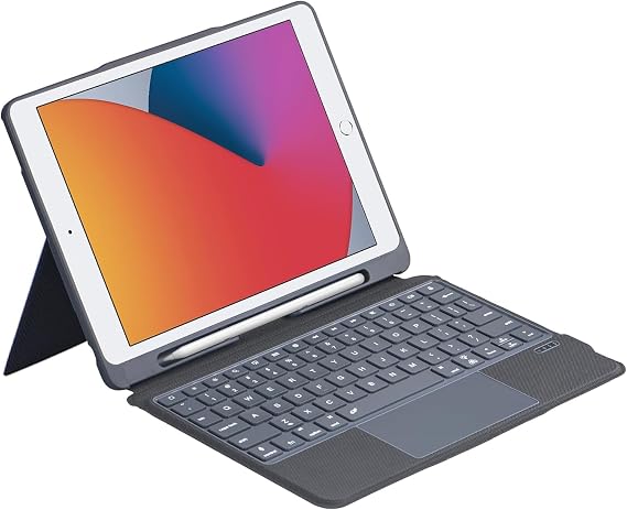 QUARK for iPad 9th Generation Case with Keyboard, Multi-Touch Trackpad, 7-Color Backlight, Detachable Magnetic Keyboard with Pencil Holder for iPad 9th/8th/7th Gen 10.2-inch, Black Grey