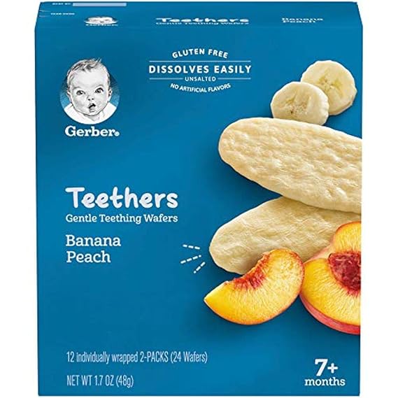 Gerber Teethers, Strawberry Apple Spinach Gentle Teething Wafers, Baby Teething Snacks, 6PK