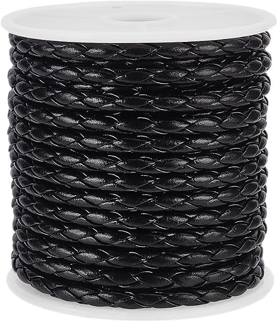 11Yards(10m) Black Cord 4mm Round Folded Bolo Imitation Leather Beading Cord Rope Leather String Cords for Handmade Craft Bracelet Making Necklace Clothing Decor Bolo Tie