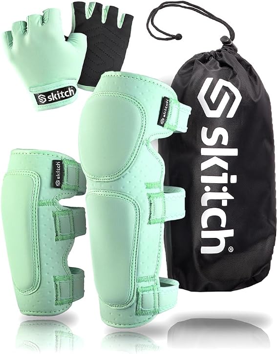 Skateboard Protective Safety Gear Set for Kids and Teens | Premium Lycra Sport Knee Pads + Elbow Pads + Wrist Guards + Carry Bag Scooter Roller Skate Inline Skating Rollerblading