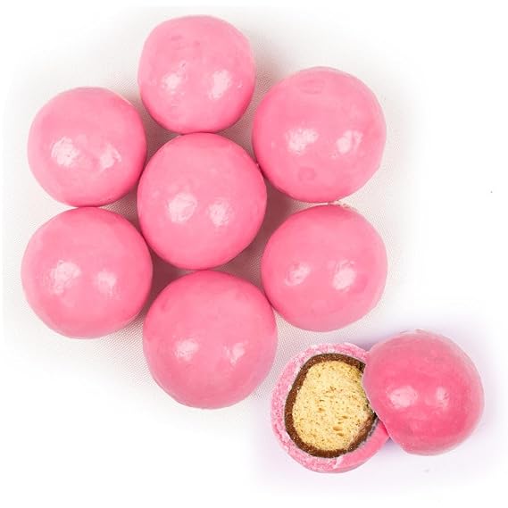 Premium Bright Pink Coated Milk Chocolate Malted Milk Balls Candy (5lb Bag)