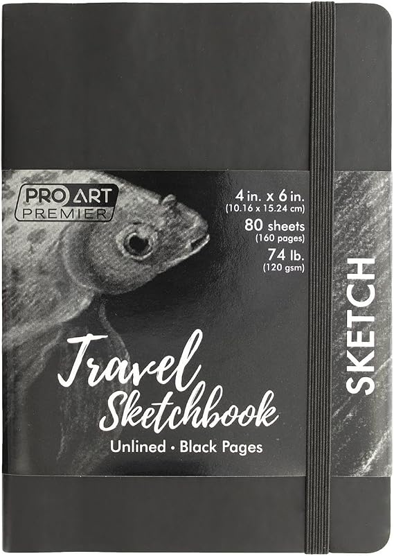 Pro Art Premier Sketch Book Travel 6"x 4" Black 74lb Black 80 Sheets, Sketch Book, Sketchbook, Drawing Pad, Pad, Drawing Paper, Art Book, Paper, Sketchbook for