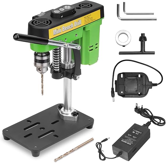 Mini Bench Drill Press,Small Benchtop Drill Press,Two Power Supply Modes,High Precison Low Noise,for DIY Woodworking,Metal,Crafts Compact Benchtop Drilling Machine