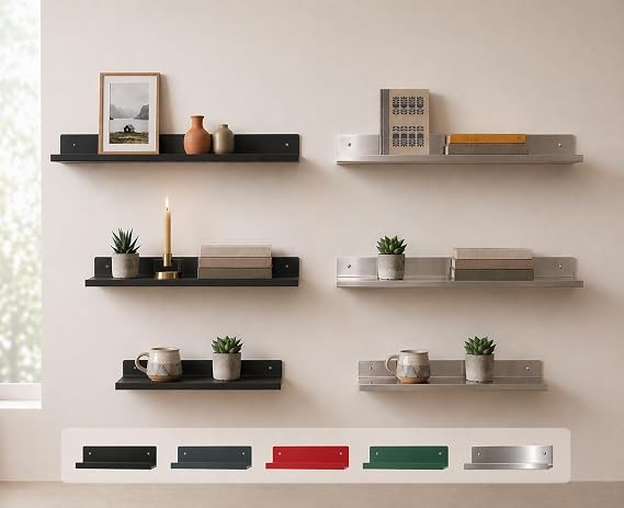304 Paslanmaz Çelik Bükümlü Duvar Rafı, Dekoratif Metal Raf, Modern Tasarım, Duvar Montajı, Paslanmaz