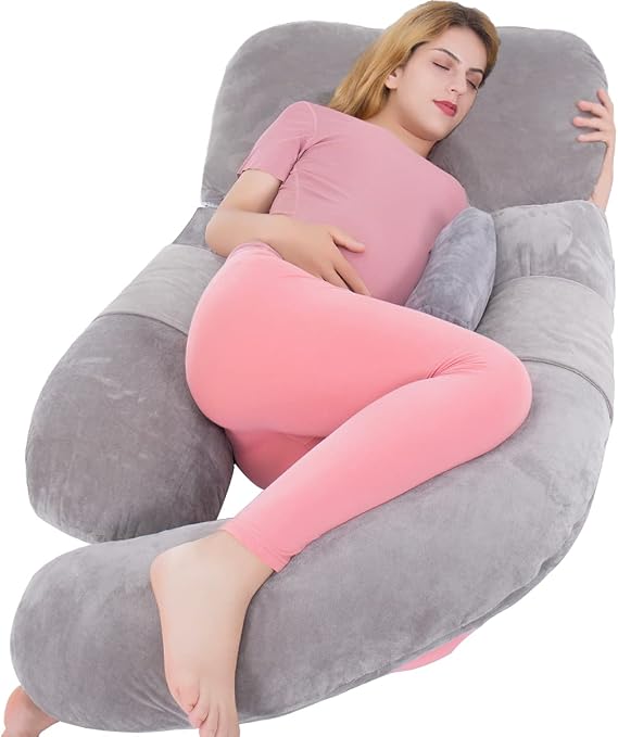 60in Full Body Pillow | Nursing, Maternity and Pregnancy, Extra Large U Shape Pillows | Lounger with Detachable Side, Separate Support Pillow and Removable Cover (Grey)