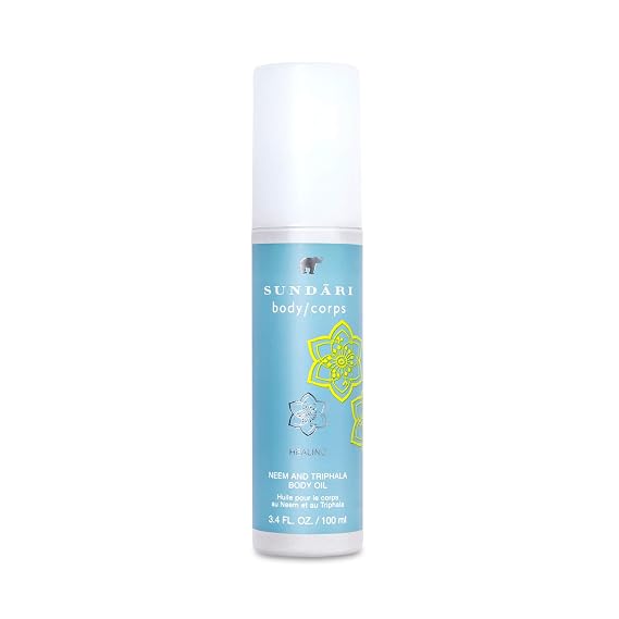 SUNDARI Neem and Triphala Body Oil - 3.4 Fl Oz, Nourishing Ayurvedic Formula, Deep Hydration, Skin Softening & Rejuvenation, All-Natural Ingredients