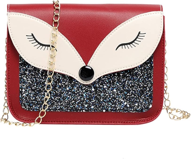 Little Girl Purse Cute Fox Sequins Leather Crossbody Bag Small Purse Shoulder Bag for kids Gift