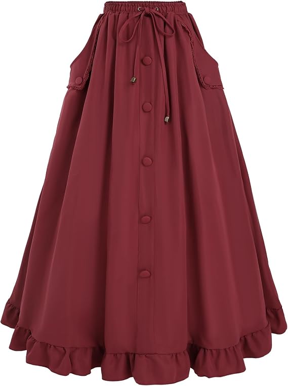 CR ROLECOS Womens Renaissance Skirt Victorian High Waist Peasant Double Layers Long Skirt