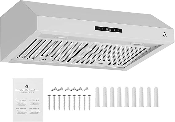 30'' Under Cabinet Range Hood - 400 CFM Stainless Steel Kitchen Vent Hood with 3-Speed Exhaust Fan, Touch Control, LED Lights & Timer | Dishwasher-Safe Baffle Filters, Silver
