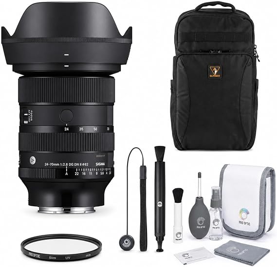 Sigma 24-70mm f/2.8 DG DN II Art Lens for Sony E, Bundle with Backpack, Multi Coated UV Lens Filter, LensPen Cleaner, Cap Tether and Cleaning Kit, Sigma