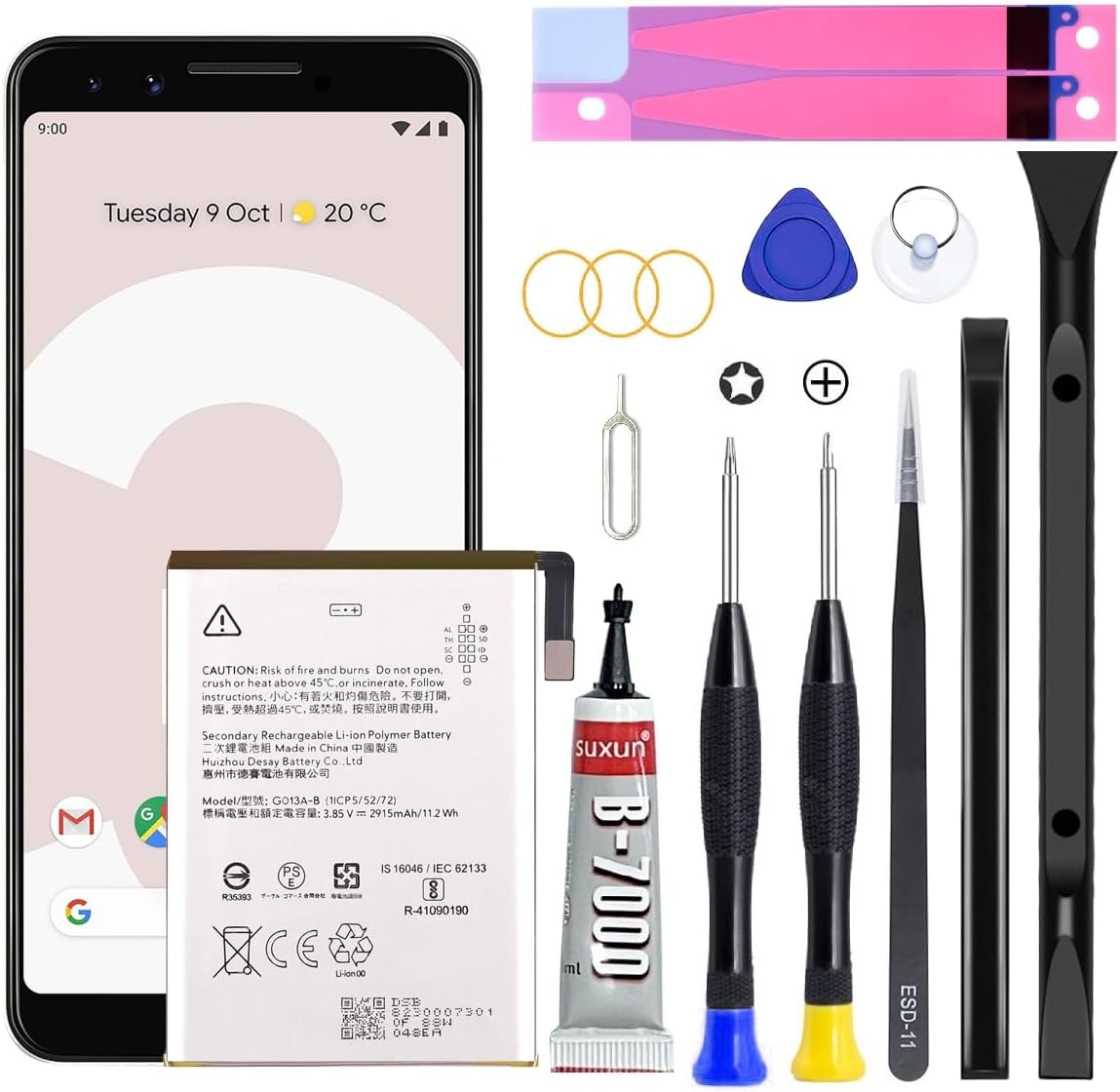 Pixel 3 Battery,Upgraded New Battery Replacement for HTC Google Pixel 3 G013A 823-00073-01 with Adhesive and Repair Tool Kits