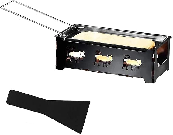 Cheese Raclette Set, Portable Candlelight Raclette Pan Foldable Non-Stick Rotaster Baking Tray Stove Set with Spatula Home Kitchen Grilling Tool