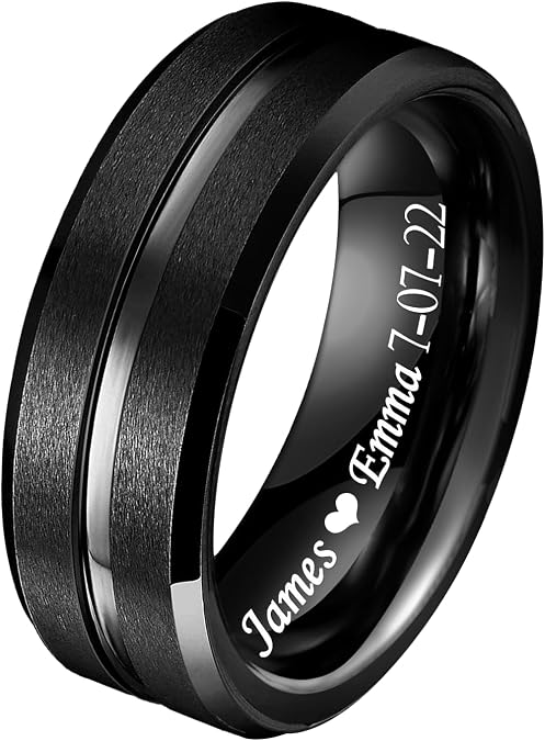 Personalized Black/Silver/Blue Tungsten Ring for Men