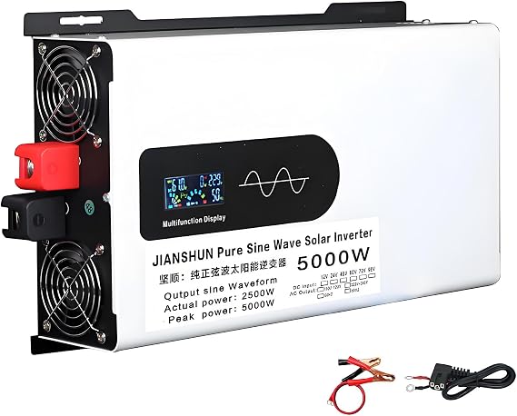 5000W Hybrid Solar Inverter, DC 12V/24V/48V/60V/72V to 110V/220V AC Split Phase Inverter with Pure Sine Wave Inverter, Parallel Inverters, For Home Energy Storage, Car Power Inverter,110V-48V