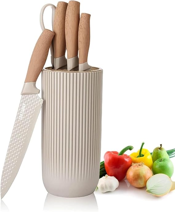 Justup Knife Set 6-Piece Khaki Knife Block Set for Kitchen (Khaki)