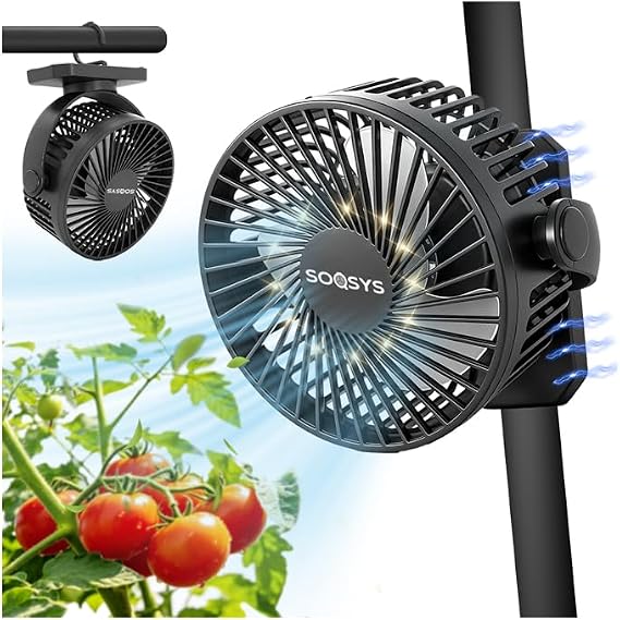 Grow Tent Fan 6, Magnetic Fan for Greenhouse Plant with Brushless Motor and Hook, 3 Speeds Strong & Quiet Airflow, LED, Timers, 720 Adjustable Airflow Angle for Hydroponics Circulation Cooling