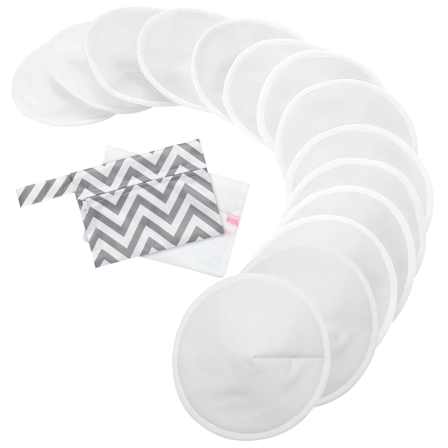 Washable Nursing Pads [7 Pairs/14 Pieces] - Reusable Nursing Pads with Wash Bag & Carry Bag - Highly Absorbent Nursing Pads for Nursing Mothers - Ecological and Skin-Friendly White