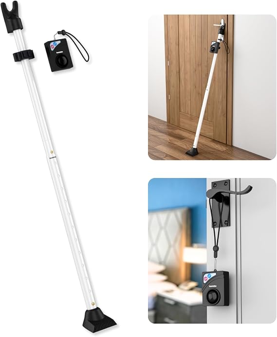 SecurityMan Çıkarılabilir Alarmlı 2'si 1 Arada Güvenlik Kapı Çubuğu - Yüksek 120dB Siren - Ayarlanabilir Kapı Jammer ve Alarmlı Veranda Kapısı Güvenlik Çubuğu - Koruma için 400 Lbs Kuvvet Dayanır