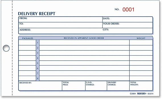 Rediform Delivery Receipt Book, Three-Part Carbonless, 6.38 x 4.25, 50 Forms Total