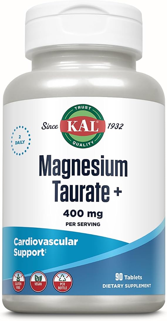 KAL Magnesium Taurate 400 mg with Vitamin B6 (45 Serv, 90 Tablets)
