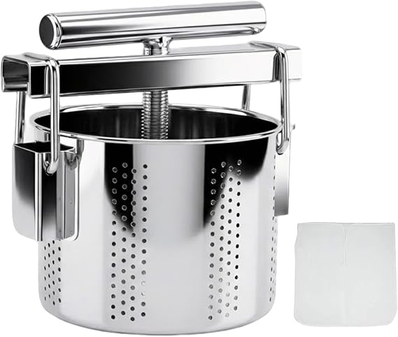 SQUEEZE master Stainless Steel Manual Vegetable Squeezer & Cheese Press,Food Press for Dumpling Filling, Spinach, Tofu, Herb & Fruit Juice-0.5 Gallons
